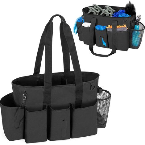 Professional cleaning tool bag for cleaning supplies,  cleaning bag with divider and handle,  tool holder bag,  black (1/5)