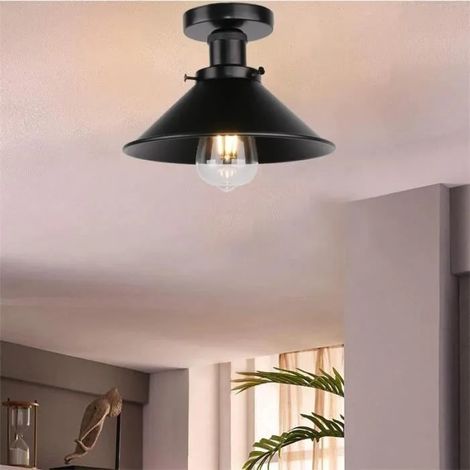 U-Do Plafonnier Industriel E27 22cm Lampe Abat - Jour Cage en Fer Noir décoration Couloir Salon Bar (1/4)
