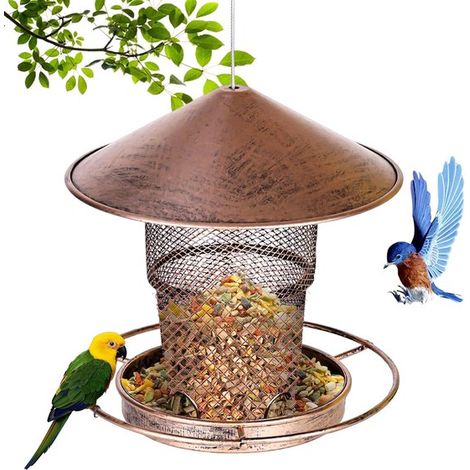 Hängendes Vogelfutterhaus – Vogelfutterspender – Vogelfütterung – Wetterfestes Metall – 19 x 19 x 13 cm (1/5)