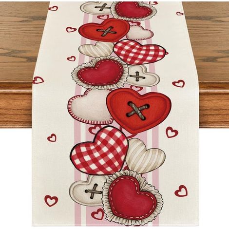 Camino de mesa en forma de corazón con botones para el Día de San Valentín，ideal para reuniones familiares acogedoras en interiores，33 x 183 cm (1/3)