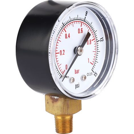 Manomètre à cadran de 50 mm, raccord inférieur 1/8 BSPT pour air, eau, huile et gaz (0-15 PSI 0-1 Bar)