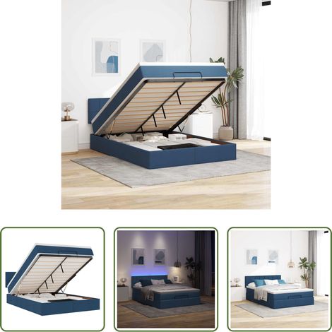 vidaXL Matratze mit Taschenfedern - Ottomane Bett mit Matratze & LEDs Blau 140x190 cm Stoff (1/5)