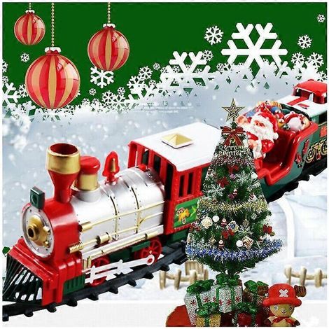 Weihnachtszug als Mittelpunkt des Weihnachtsbaums, realistischer Zug mit Licht- und Soundeffekten, elektrische Dekorationen (1/4)