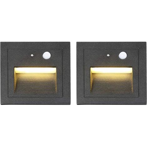 Ineasicer Pack of 2 LED Recessed Wall Spotlights 3W Wall Sconce Stair Light Motion Sensor Floor Light Recessed 2800K Warm White-White (1/5)