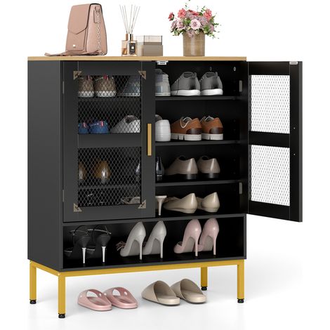 COSTWAY 5-Tier Shoe Cabinet Wooden Modern Shoe Storage Organizer-Black (1/5)