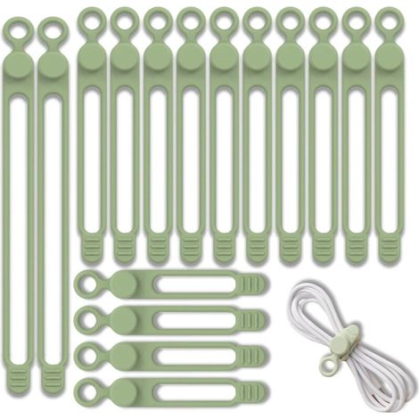 16 attaches de câble réutilisables en silicone, clips de câble en silicone, sangles de câble, légères, écologiques, pour câbles de charge, écouteurs, câbles de données (2x-AquaForge (1/5)