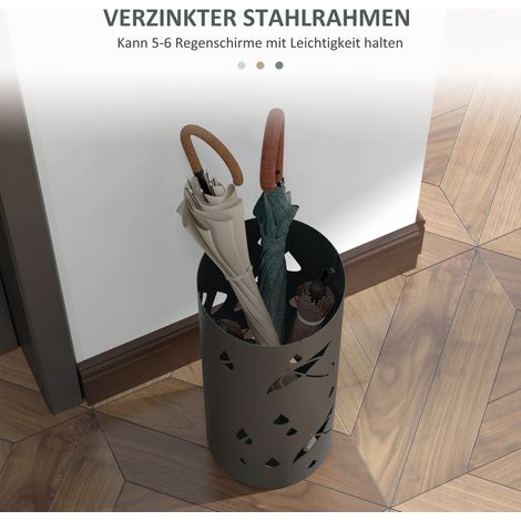 Porte-parapluie en acier, forme colonne, bac amovible, Ø17 x 41H cm, gris (1/5)