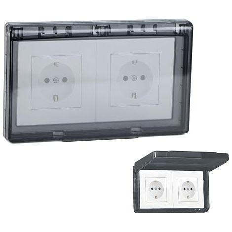 Waterproof Double Outlet Switch Cover Type 86 Flip Outlet Box Ultra-Thin for Bathroom Home Outdoor Black (1/5)