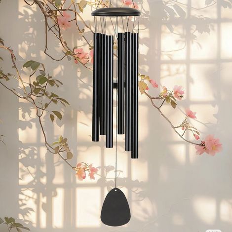 Carillon à vent haut de gamme noir avec tubes en aluminium accordés – Sons musicaux profonds et harmonieux, pour l'intérieur et l'extérieur