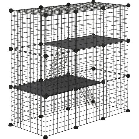 Cage pour animaux, construction en métal, design modulaire, Noir, 105X45X105 cm, Carré (1/2)