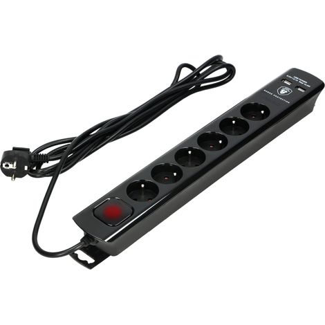 Multiprise OR-AE-13163/B - 3 m - Noir - 6 prises - Fonction de recharge USB - Protection contre les surtensions (1/2)