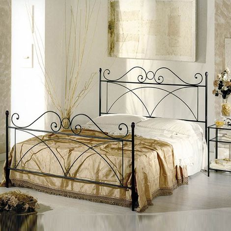 Cama y medio cuadrado de hierro negro SABRINA con reposapiés 126x208x h128 cm