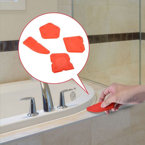 Kit de 4 outils pour calfeutrage : grattoir en silicone pour verre et ciment, pour la finition et l’étanchéité des joints et du mastic (rouge) (1/5)