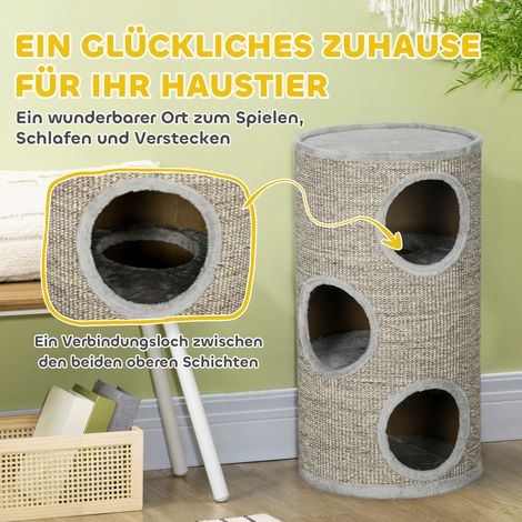 Tour de grattage 3 étages pour chat, avec planche à griffer en sisal, griffoir cylindrique, 38 x 38 x 70 cm, gris clair (1/5)