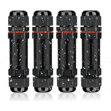 Raccord électrique étanche IP68 –Connecteur de câble pour extérieur 3 fils –Boîte de dérivation pour câble Ø 4-12 mm –Lot de 4