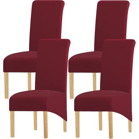 Dehnbare Stuhlhussen XL für Esszimmer, Weinrot, 4er-Set (1/5)