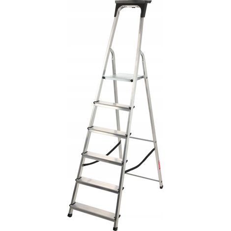 KADAX Aluminiumleiter, Stehleiter bis zu 125 kg, Stufenleiter, 6 Stufen (1/5)