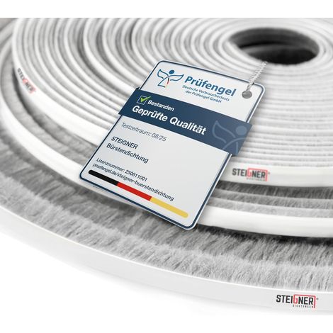 STEIGNER 5m Bürstendichtung selbstklebend GRAU, Dichtungsbürste Türdichtung Zugluftstopper, Höhe 4 mm