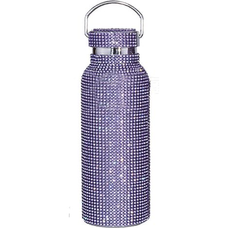Bouteille d'eau diamantée ornée de strass, en acier inoxydable, style thermos, violette, 100 % neuve (1/5)