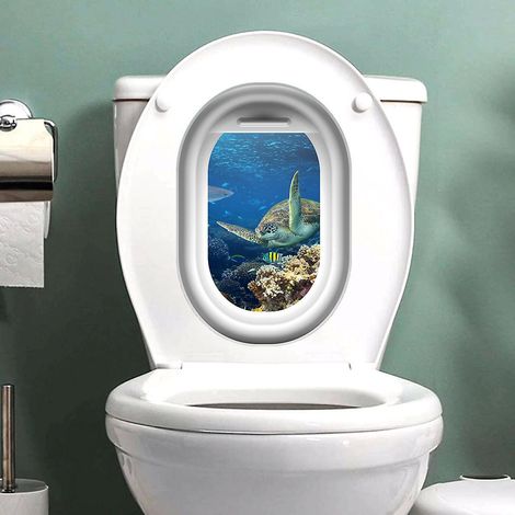 2pcs Autocollants Le Monde Sous-marin Des Tortues, Sticker Mural Drle Pour Wc, Salle De Bain, Cuisine, Pvc (1/5)
