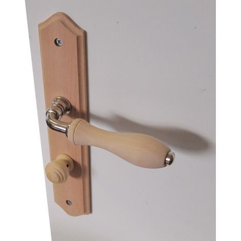Centrale Brico – Poignée de porte d'entrée condamnation bois 195mm – Finition brute – Pour WC et salle de bains – Accessoires inclus (1/4)