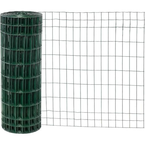 1 rouleau clôture de jardin, grillage métallique soudé, vert ral 6005, 25 m x 80 cm, mailles 5x10 cm, épaisseur 2,10 mm, galvanisé + pvc