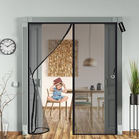 MagnéTique Moustiquaire Porte 165 x 210 cm Fermeture Automatique Anti Insectes Moustiquaire pour Portes de balcon Salon Terrasse Montage par Sans Perçage - Noir