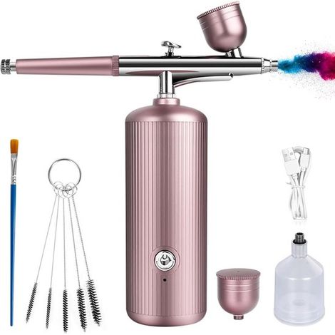 Ensemble airbrush sans fil – Rechargeable – Haute pression – Double action – Rose – Buses + brosse (1/5)