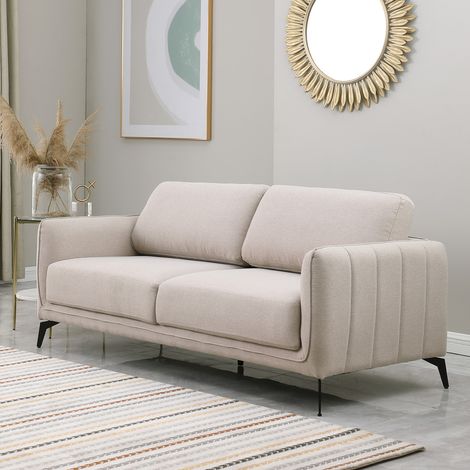 OSLO MODERN SCANDI STYLE FABRIC LIVING ROOM 3 SEATER SOFA BEIGE (1/5)