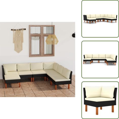 The Living Store Set Divani da Giardino 7 pz con Cuscini in Polyrattan Nero - Divano da esterno