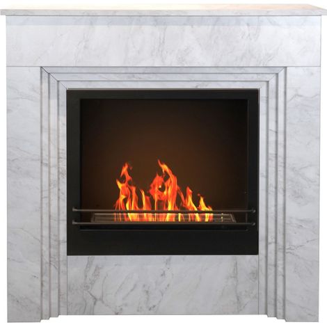 Chimenea de bioetanol de suelo 96x35x96h marco diseño moderno Bellini - Efecto mármol blanco