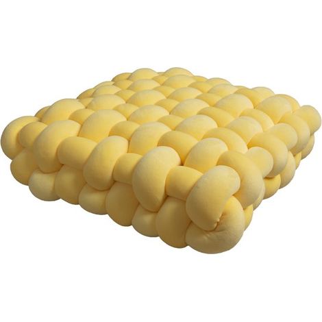 Cuscino quadrato annodato a mano, giallo chiaro, stile scandinavo, morbido e decorativo, ideale per ufficio e letto, 30x33x12 cm.