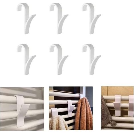 6pcs Universal Towel Rail Radiator Hooks - Plastic, White (1/5)