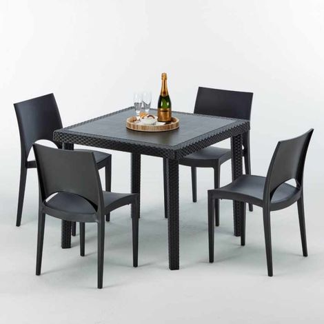 Mesa Cuadrada Negra 90x90 cm y 4 Sillas De Colores Paris Passion - Negro