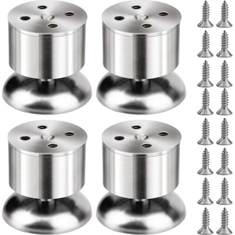 4 pièces pieds d'armoire en acier inoxydable, pieds de meubles de cuisine réglables avec vis (hauteur réglable de 0 à 10 mm), adaptés aux pieds de table, maison, bureau, cuisine, canapé, table-lit (1/5)