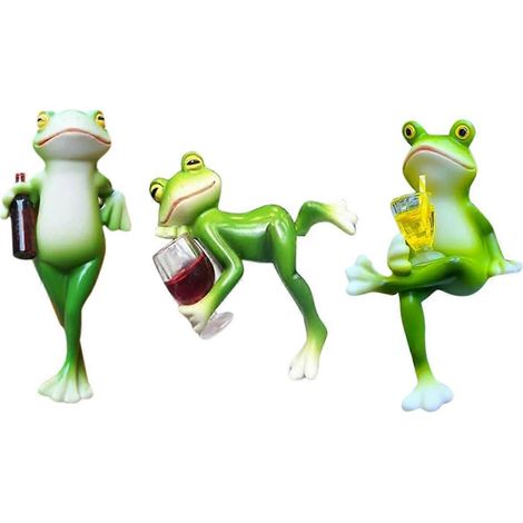 Lot de 3 figurines décoratives pour pots de fleurs, grenouille miniature amusante buvant, statue de grenouille pour décoration de jardin ou de pelouse (1/5)