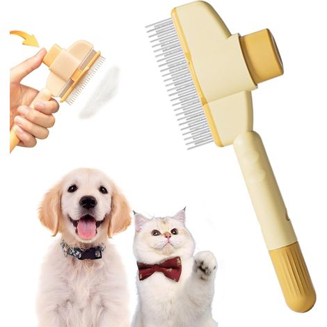 Brosse Anti-Poils Morts, Brosse Chat Royaume , Smart Brush Chat Peigne, Brosse Pour Chats Brosse Pour Chien, élimine Jusqu’à 95% Des Poils Morts (Jaune)200x80x20mm (1/5)