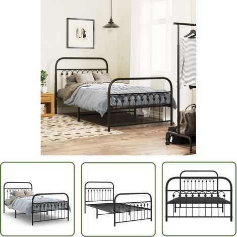The Living Store Cadre de lit métal sans matelas avec pied de lit noir 100x190cm - Cadre De Lit - Lit Double - Lit Metal - Lit Noir - Meuble Chambre (1/5)