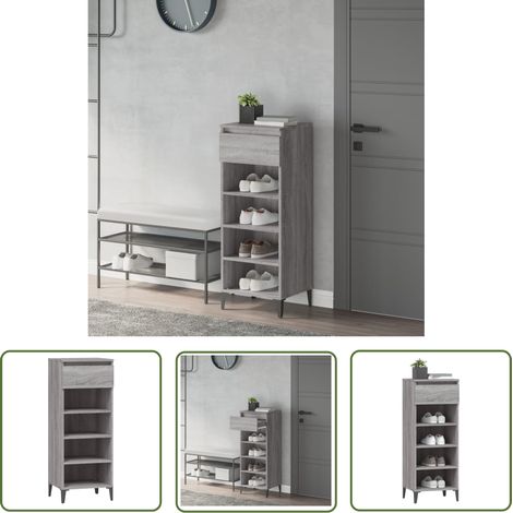 The Living Store Étagère à chaussures Sonoma gris 40x36x105 cm Bois ingénierie - Etagere À Chaussures - Rangement Chaussures - Meuble Chaussure - Armoire À Chaussures - Rangement Maison (1/5)