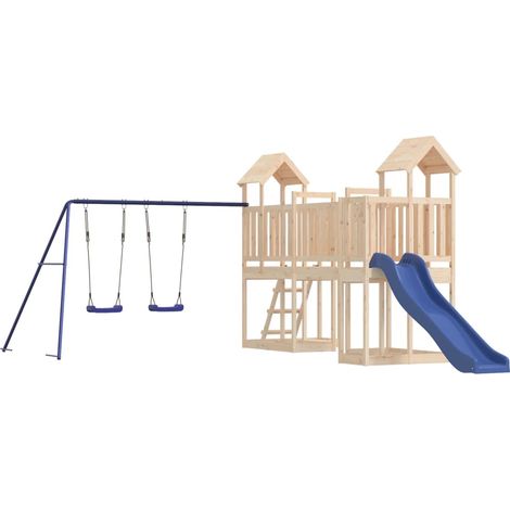 Aire de jeux d'extérieur balançoires toboggan portiques robuste jeux jardin 356 x 589 x 214 cm bois de pin massif (1/5)
