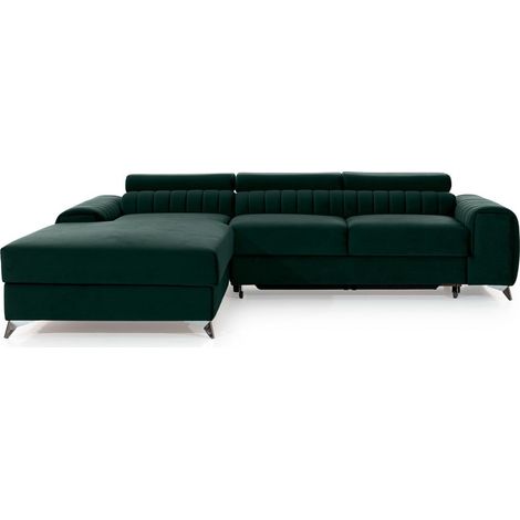 Sofá de esquina izquierda Verde oscuro convertible 3 plazas JAYSON respaldo perfilado (1/5)