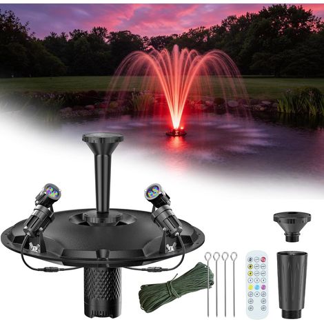 POPOSOAP Schwimmender Teichbrunnen LED Komplett-Set, 45W Pumpe 4600 L/h, 9 m Kabel, 3 Düsen für Teich & Garten
