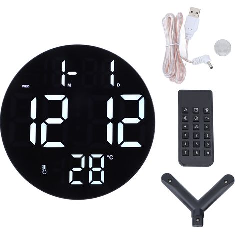 Horloge murale numérique ronde 12/24h, LED silencieuse alimentée par USB, design moderne pour salon, chambre, salle de classe ou bureau. (1/5)