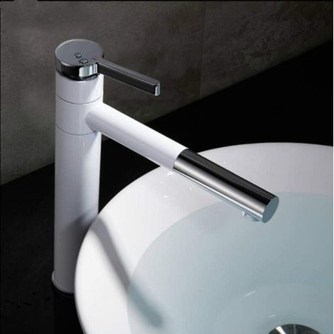 Mélangeur lavabo Robinet rotation de 360 degrés Type de bassin robinet blanc/noir et chrome Fini Argent Salle de bain mitigeurs Salle de bains main, blanc haut (1/3)