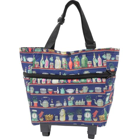 Chariot de courses pliable à roulettes avec grand compartiment intérieur . Sac cabas en toile et ABS