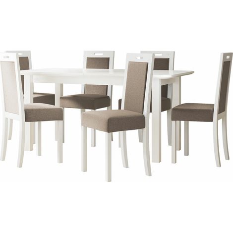 Conjunto de mesas y sillas para comedor Victorville 278, Blanco, 76x90x160cm, Diámetro: 0, Número de asientos: 6, Estilo: Contemporary