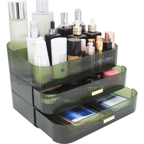 Organisateur de maquillage avec 2 tiroirs, organisateur de cosmétiques pour chambre à coucher et salle de bain, plan de travail vanité, grande capacité, boîte de rangement pour soins de la peau, (1/5)