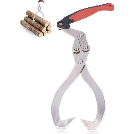 Pinza para troncos, pinza para troncos de jardín, longitud total 44 cm, gancho para levantar troncos, tamaño máximo 30 cm, herramienta para transportar troncos, pinza antideslizante para levantar tron