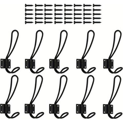 Crochets muraux vintage en métal double crochet – Lot de 10, robustes, avec vis de fixation – Parfait pour entrée, manteaux et sacs (1/4)