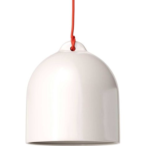 Lampada a sospensione Made in Italy completa di cavo tessile e paralume Campana M in ceramica  Con lampadina - Bianco lucido - Matter ON/OFF